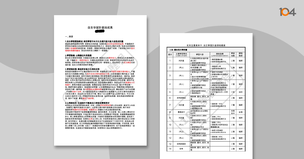 高中自主學習計畫與成果範例 - 104學習歷程