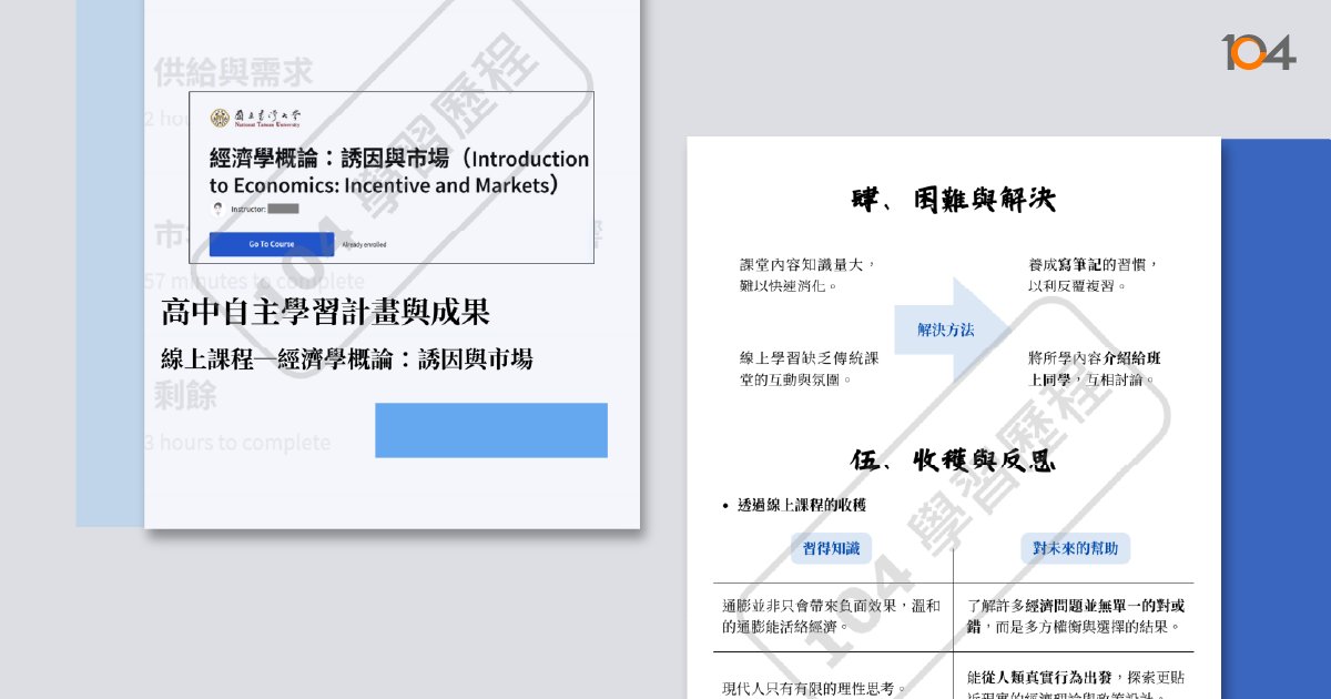 「高中/自主學習計畫與成果」的高一二學習歷程檔案範本-104學習歷程